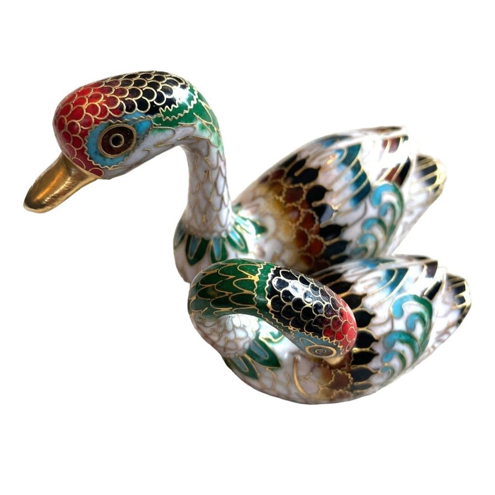 Vintage Cloisonne Enamel Pair of Ducks Figurine Vibrant Colors Water Fowl - Picture 8 of 8